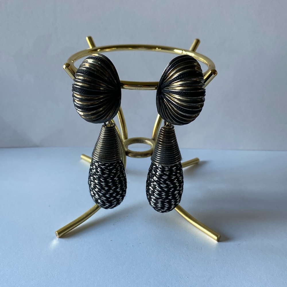 VINTAGE Fancy (silver/black shell) with hanging black/silver tassel clip-on … - Picture 1 of 3